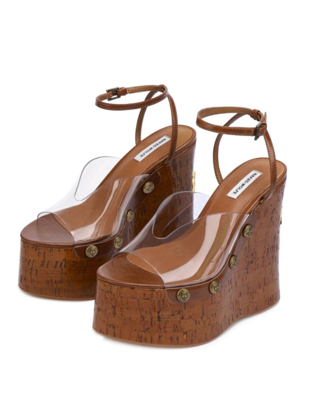 Naked Wolfe Tiger Lilly Clear TPU Cork Wedge Platform Sandals Brown Like New